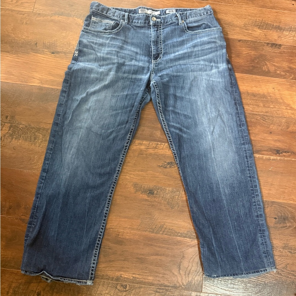BKE Men’s Distressed Relaxed Fit Dark Blue Jeans 40R short